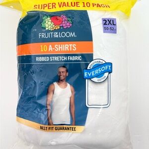Fruit of the Loom White Ribbed Stretch Fabric 10 Tag Free A-Shirts 2XL